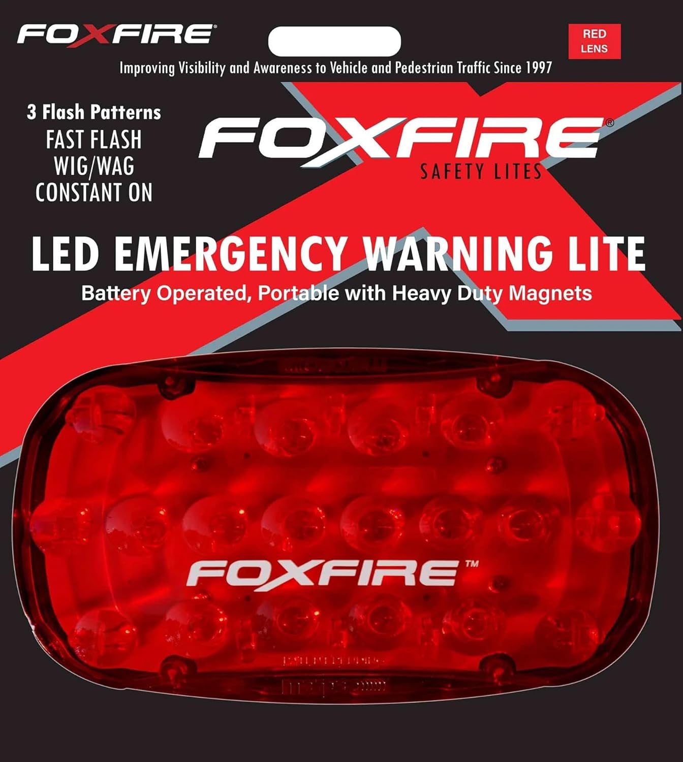 FOXFIRE Safety Lites FL263-MAG90 LED Magnetic Light for Emergency Trailer Lighting, Farm Equipment, Oversized Loads, Workzone Safety (Red)