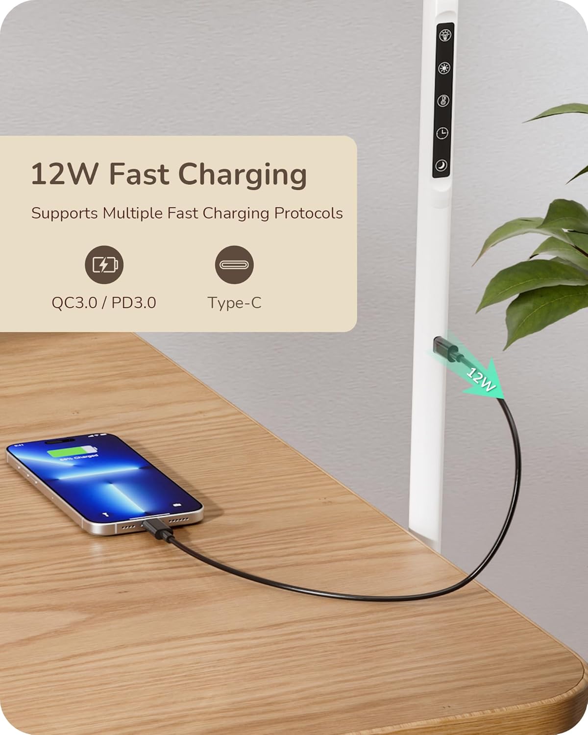 EDISHINE LED Reading Floor Lamp, 1600LM Bright Dimmable Lamp with Type-C Port, Flexible Head & Arm Tall Standing Lamps for Living Room, 3000K-6000K Modern Minimalist Lights for Bedroom, Office, White