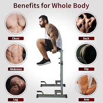 Power Tower Dip Station, Pull Up Bar Stand Adjustable Height Heavy Duty Multi-Function Fitness Training Equipment