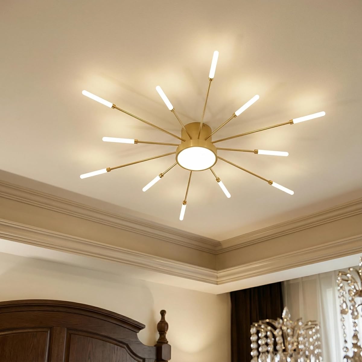 31.5 Inch Modern LED Flush Mount Ceiling Light, Gold, 12 Light