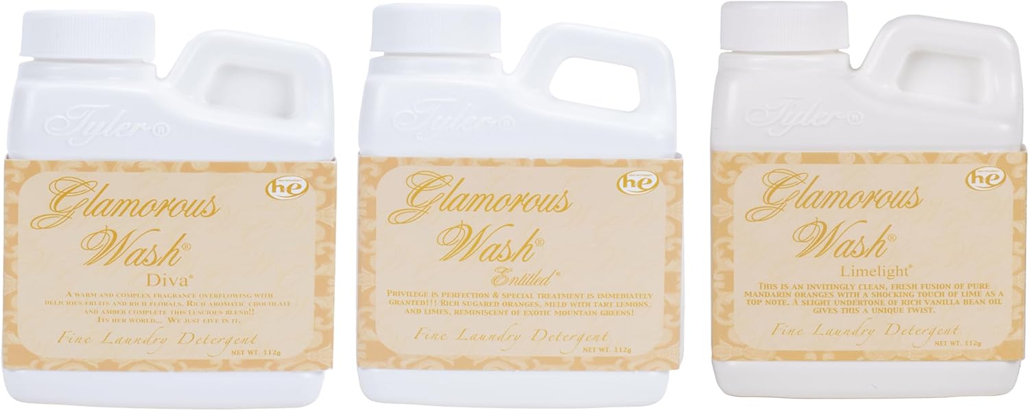 Elanze Designs Tyler Candle Glamorous and Luxurious High Efficient Wash 4 ounce Scented Fine Laundry Detergent Pack of 3; Diva, Limelight, Entitled