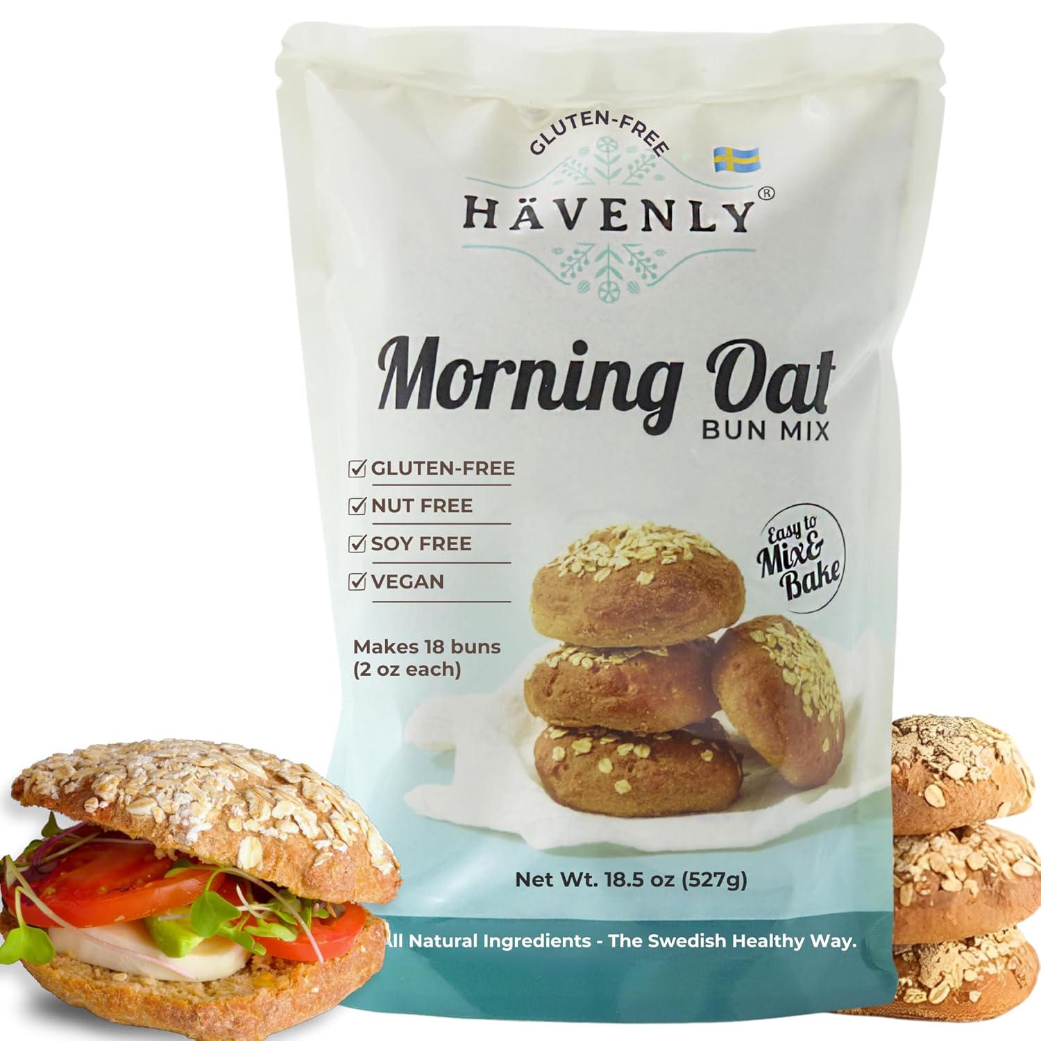 Havenly Morning Oat Bread Mix 18.5 oz. Gluten Free Flour | 4 Packs | Vegan, Dairy, Nut, Soy Free | No Knead - Easy to Make | High Fiber, Whole Grain, Gluten Free Organic Oat and Buckwheat flour Ingredients | Yeast for Baking Included