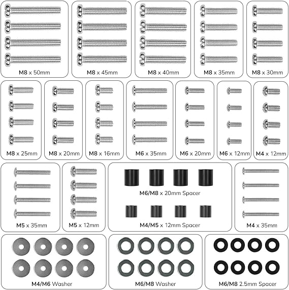 Mount-It! Universal TV Mounting Hardware Kit - VESA Wall Mount Screws, Washers & Spacers (M4, M5, M6, M8) for TVs and Monitors - Fits 19 to 85 Screens, Compatible with Major TV Brands