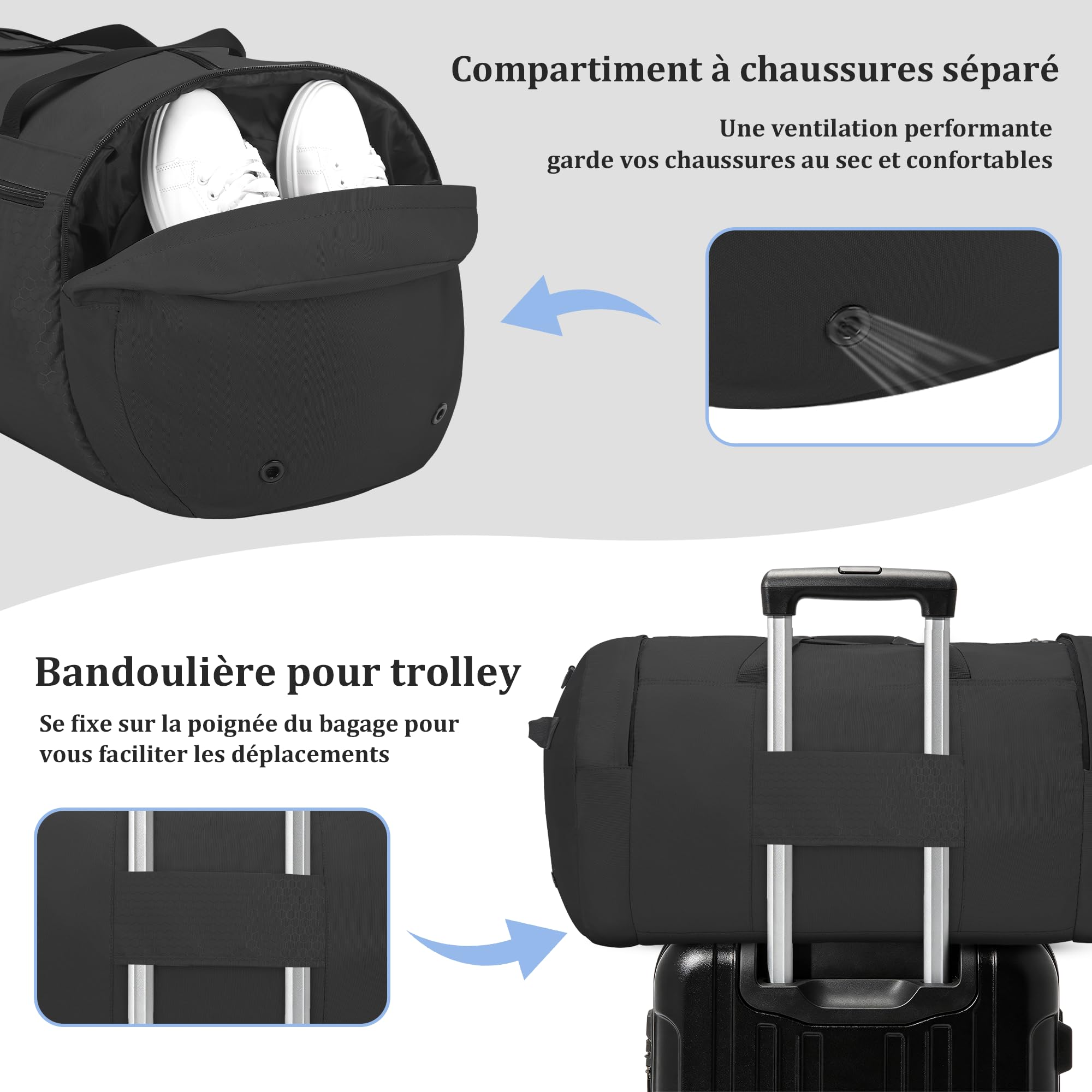 Sac de Voyage Léger 80L Pliable, Imperméable avec Compartiment Chaussures | Grand Capacité, Poches Multiples, Portable et Ventilé, Idéal pour Sport et Voyage, Unisexe pour Femmes et Hommes