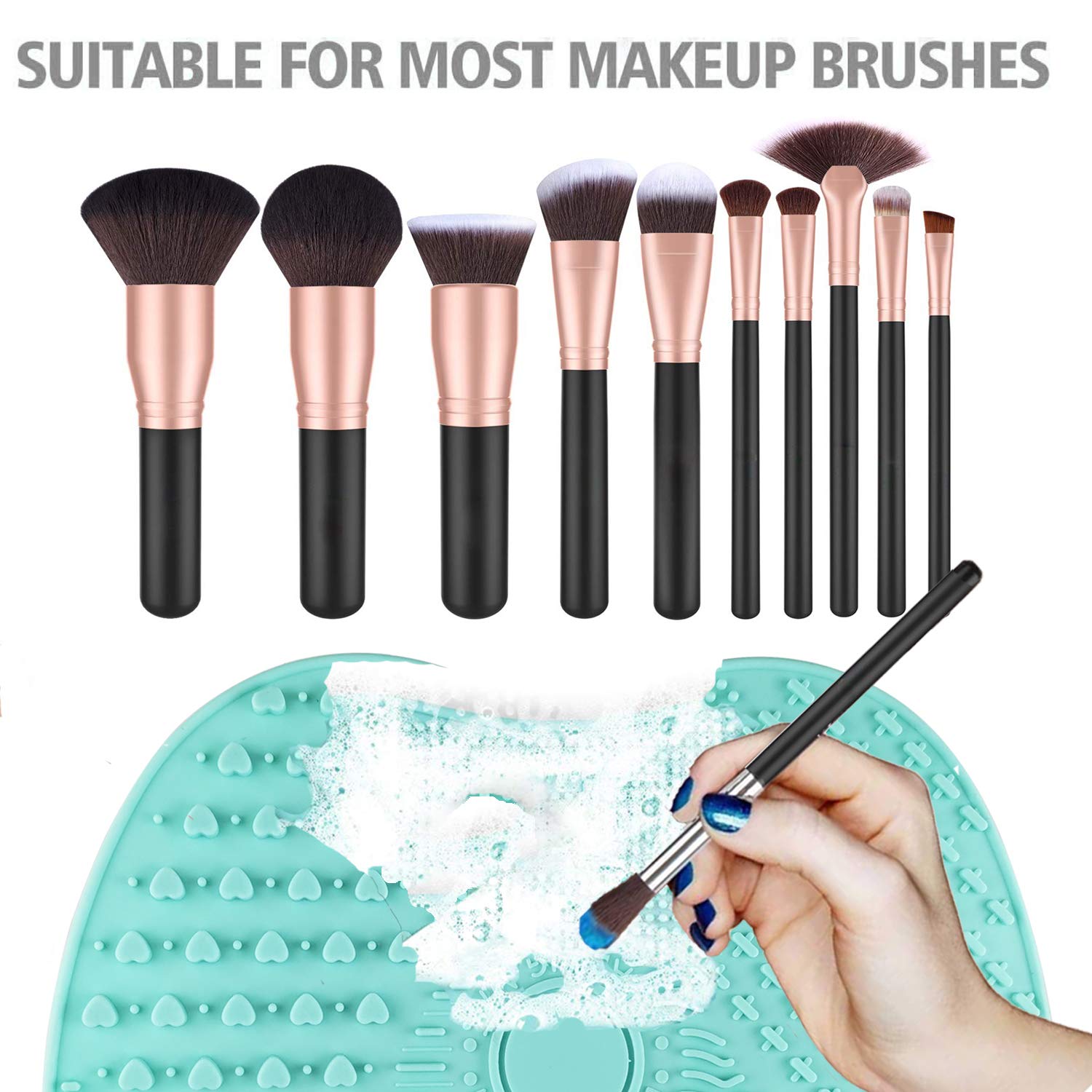 LYNN Silicone Makeup Brush Cleaning Mat, Makeup Brush Cleaner,Makeup Brush Cleaner Pad,Cosmetic Brush Cleaning Mat Portable Washing Tool Scrubber with Suction Cup(Mint Green) (Mint Green-Big Size)