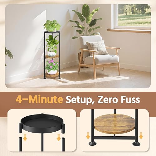 Miniatura 3 de LASZOLA Soporte de 3 niveles negro para plantas para macetas grandes y altas y resistentes, estante vertical de metal de varios niveles para esquina