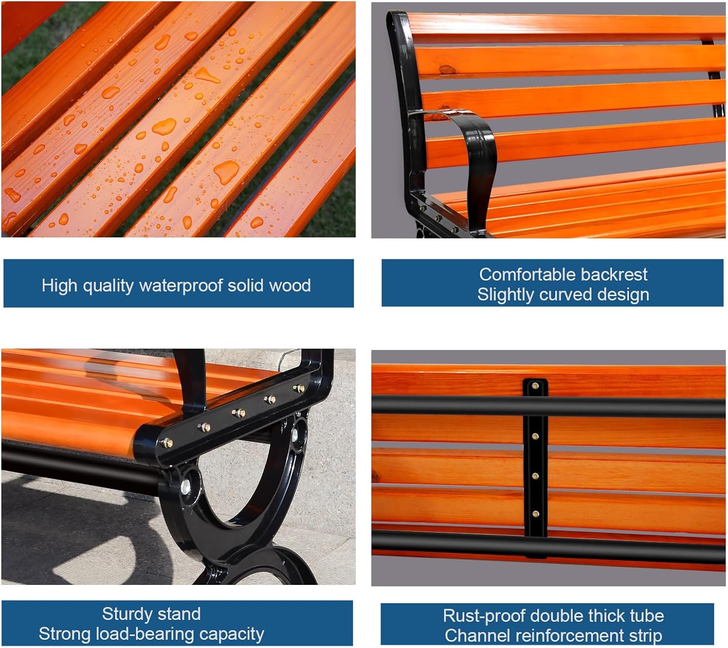 Outdoor Garden Bench, Patio Park Bench, Weather Proof Porch Outdoor Furniture Loveseat, Perfect for Backyard, Deck, Lawn, Poolside(Size:150cm/59in A)