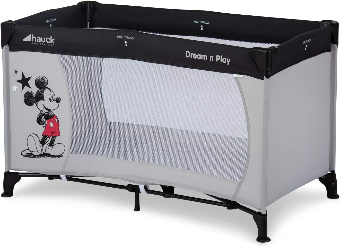 hauck Dream N Play, Disney Mickey Stars - Travel Cot with Travel Bag for Babies & Toddlers, Lightweight, Fast & Compact Folding, 120cm x 60cm, from Birth up to 15 kg