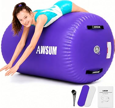 AWSUM Gymnastics Roller Barrel Tumbling Equipment Back Handspring Trainer | Thickened Inflatable Backflip Trainer Cartwheel Tumbling Practice Gym Cheerleading Home Use, Extended 8in, Pump Not Included