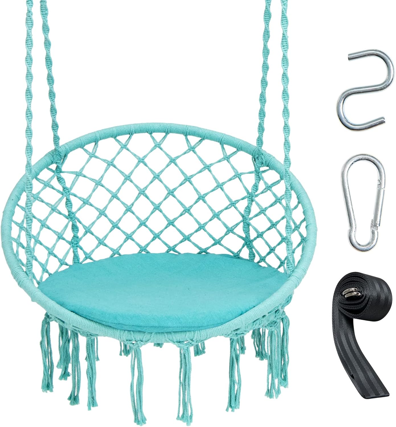 Giantex Hammock Chair Macrame Swing - Hanging Chair with Cushion and Hardware Kit, 330 LBS Weight Capacity, Indoor Swing for Hammock Stand, Patio, Balcony, Living Room Hammock Swing (Turquoise)