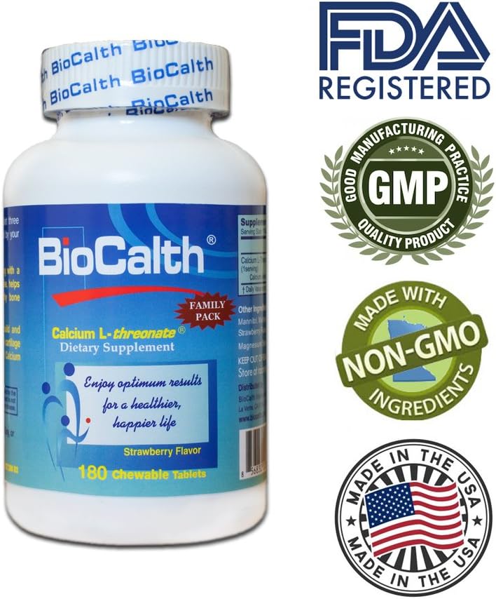BioCalth® Chewable L-threonate Calcium Tablets, Strawberry Flavor, Patented Calcium Supplement