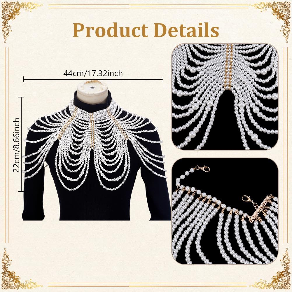 AHANDMAKER Pearl Body Chain Choker Necklaces, Adjustable Imitation Pearl Beaded Layered Necklace Elegant Body Jewelry for Women Summer Beach Accessories Wedding Party Decoration Gifts