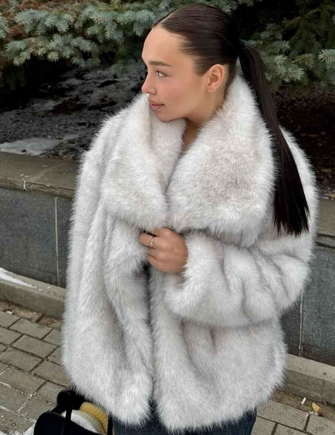 Yimoon Womens Faux Fur Coat Lapel Open Front Fluffy Shaggy Jacket Winter Warm Furry Overcoat - Image 2