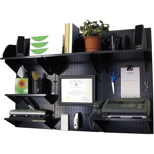 Wall Control Office Organizer Unit Wall Mounted Office Desk Storage and Organization Kit Black Wallboards and Black Accessories