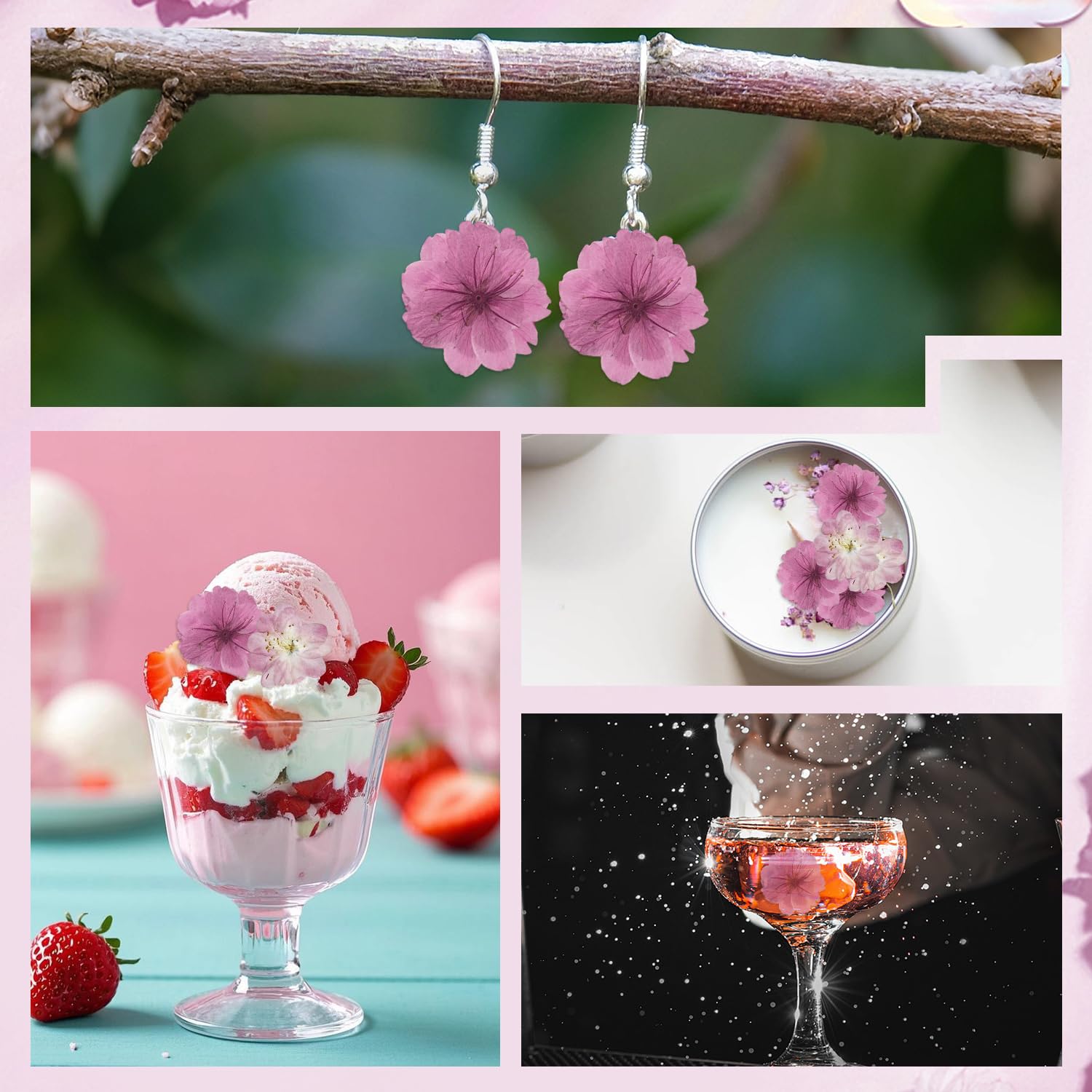 48 Uds. Flores Secas Naturales, para Decoración de Pasteles, Toppers de Cupcakes y Adornos para Cócteles (Sakura Flores de Cerezo)