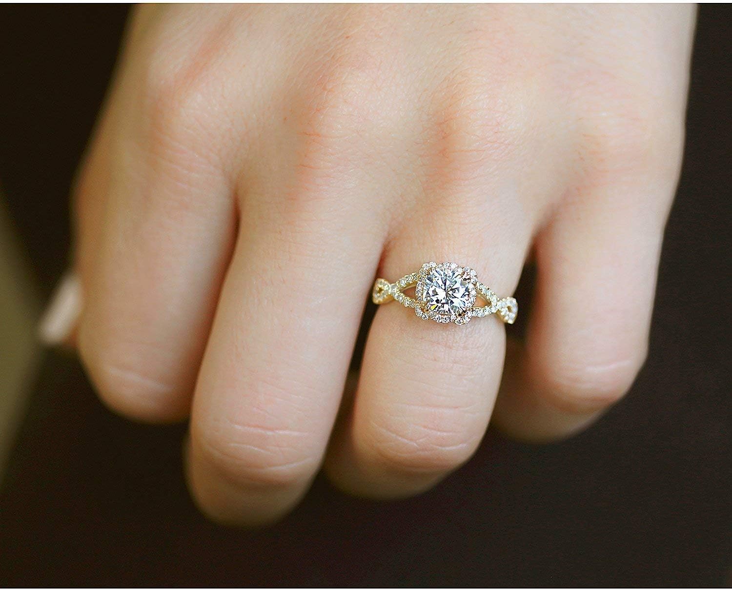 Kobelli Cushion Moissanite Fancy Halo Cross Shank Ring, 1-2/5 CTW 14k Gold