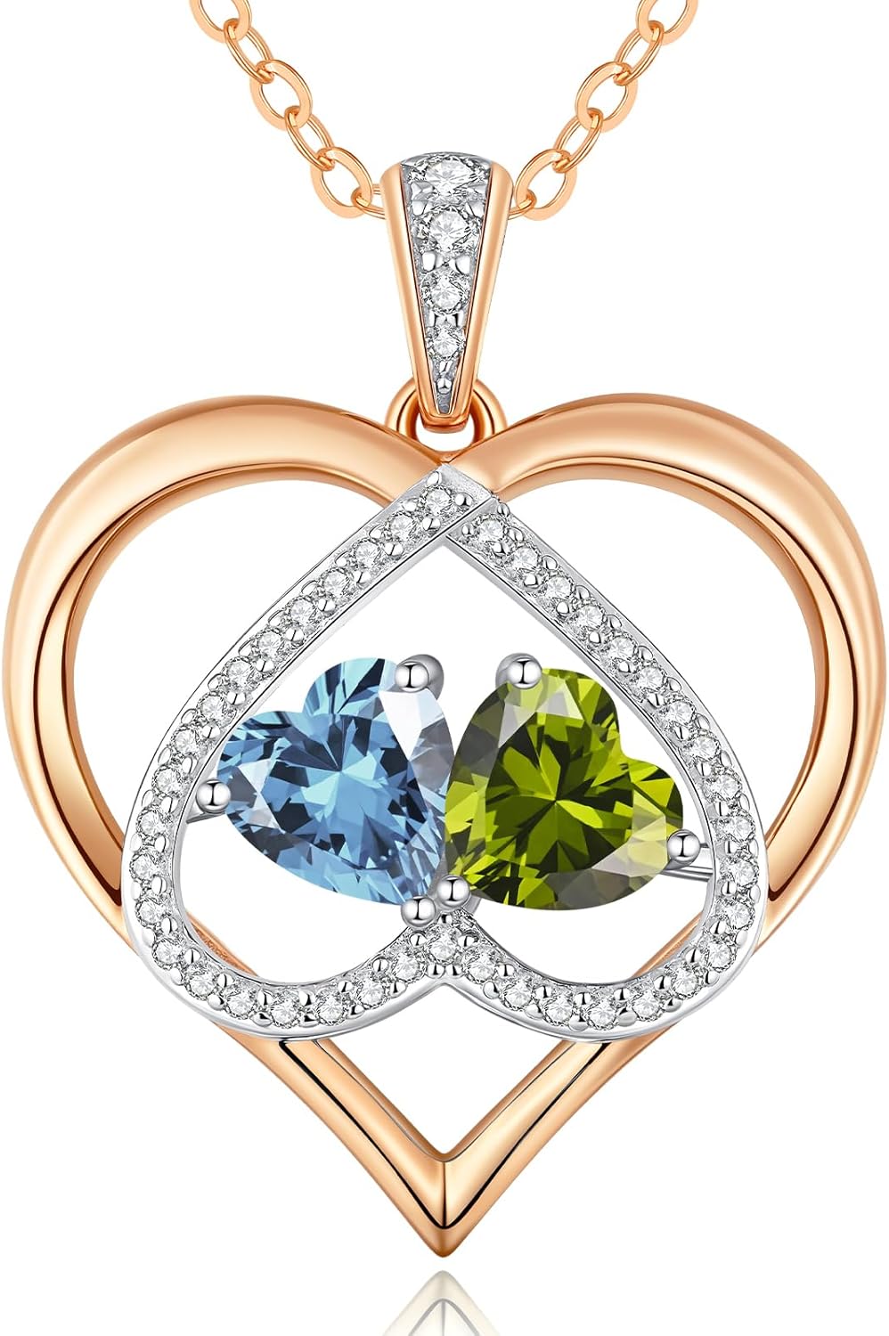 CDE Valentines Gifts for Women Rose Gold Double Birthstone Necklace for Women, Personalized Pendant Jewelry Mothers Day Birthday Gift for Mom Wife