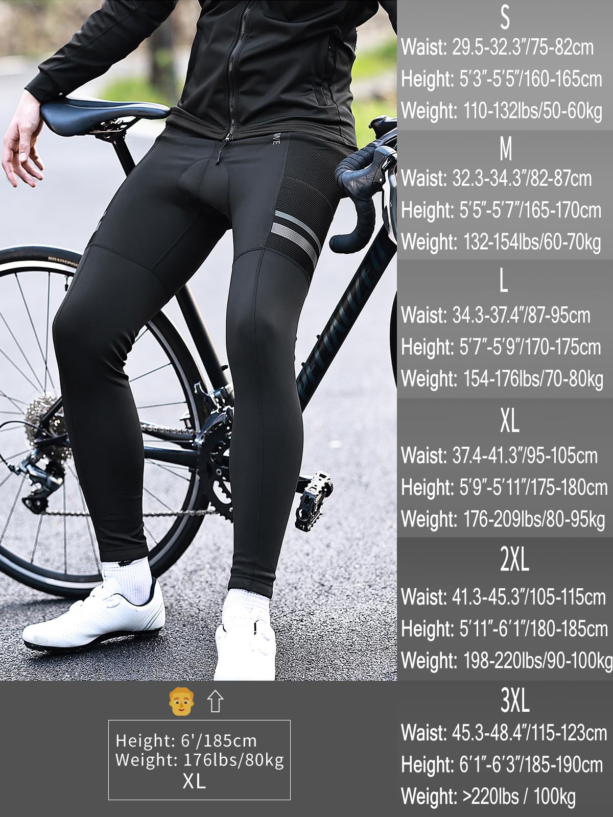 WOSAWE Pantalon de Cyclisme Homme Hiver Thermique VTT Compression Leggings Respirant 4D Rembourré Collant de Vélo