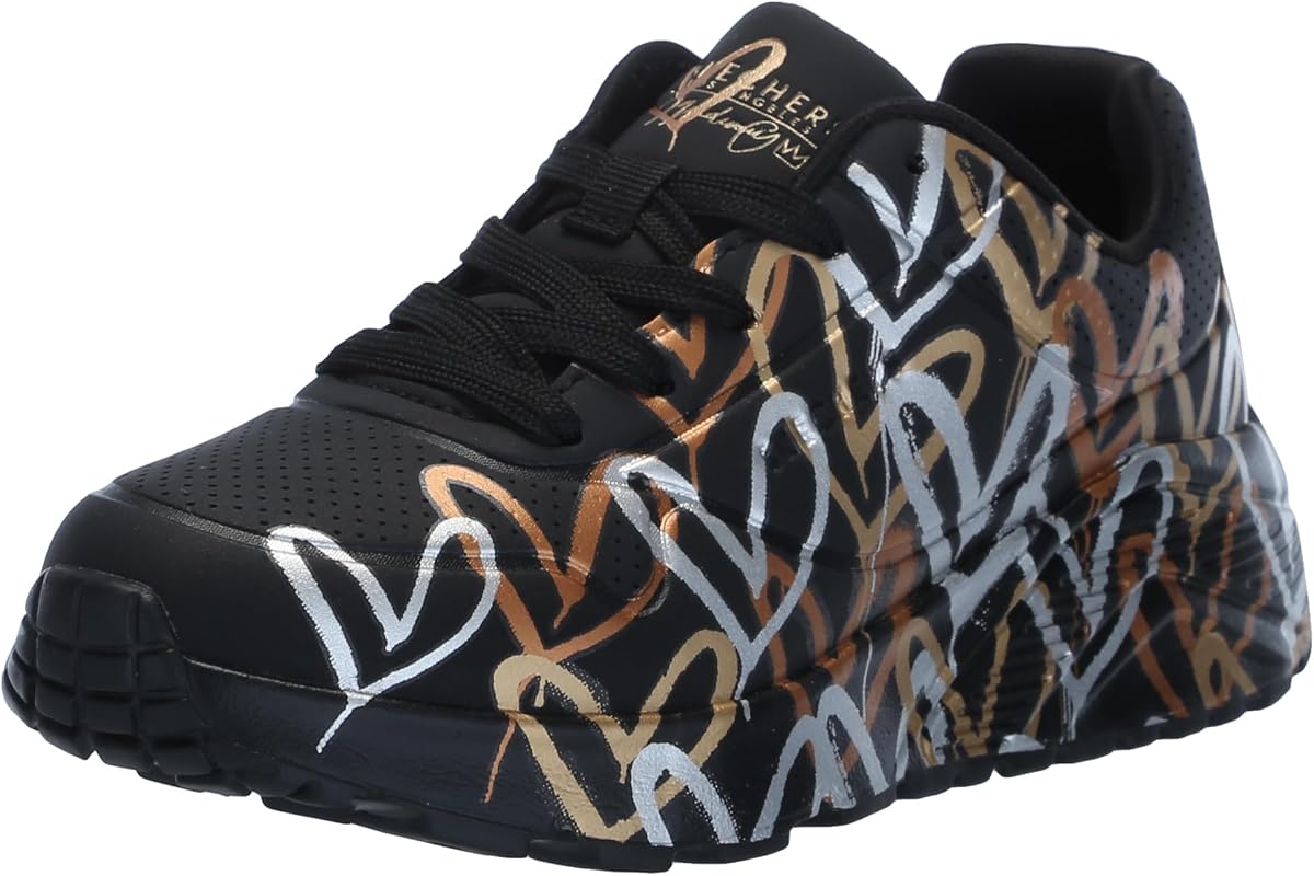 Skechers Girls' UNO Lite Metallic Love | Casual, Air-Cooled Memory Foam, Machine Washable, Lace-Up, JGoldcrown Collab