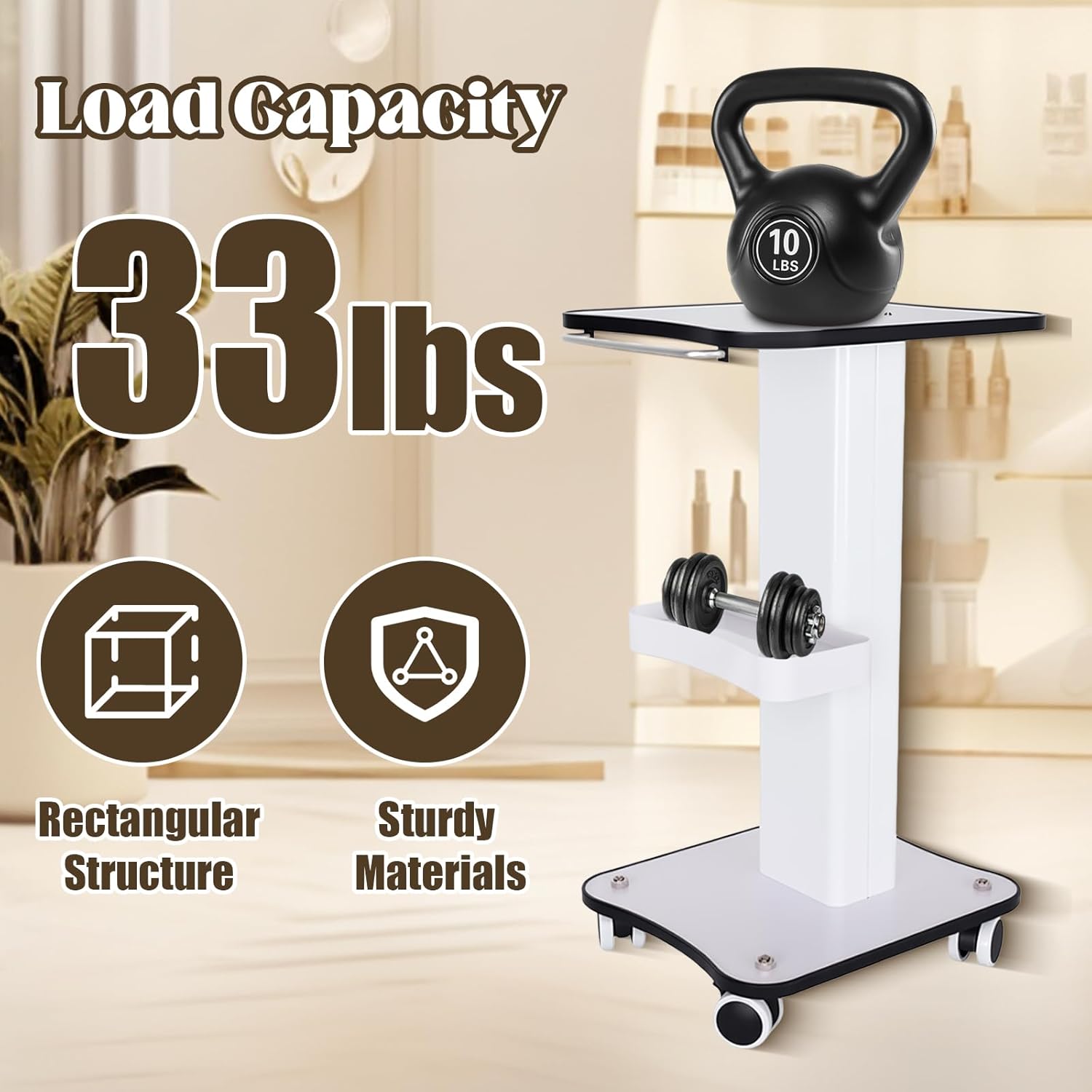 Beauty Salon Trolley with Wheels, Esthetician Rolling Cart, 3-Tier Storage with Lockable Casters for Beauty Equipment, Salon & Spa Use, Load Capacity 88 lbs