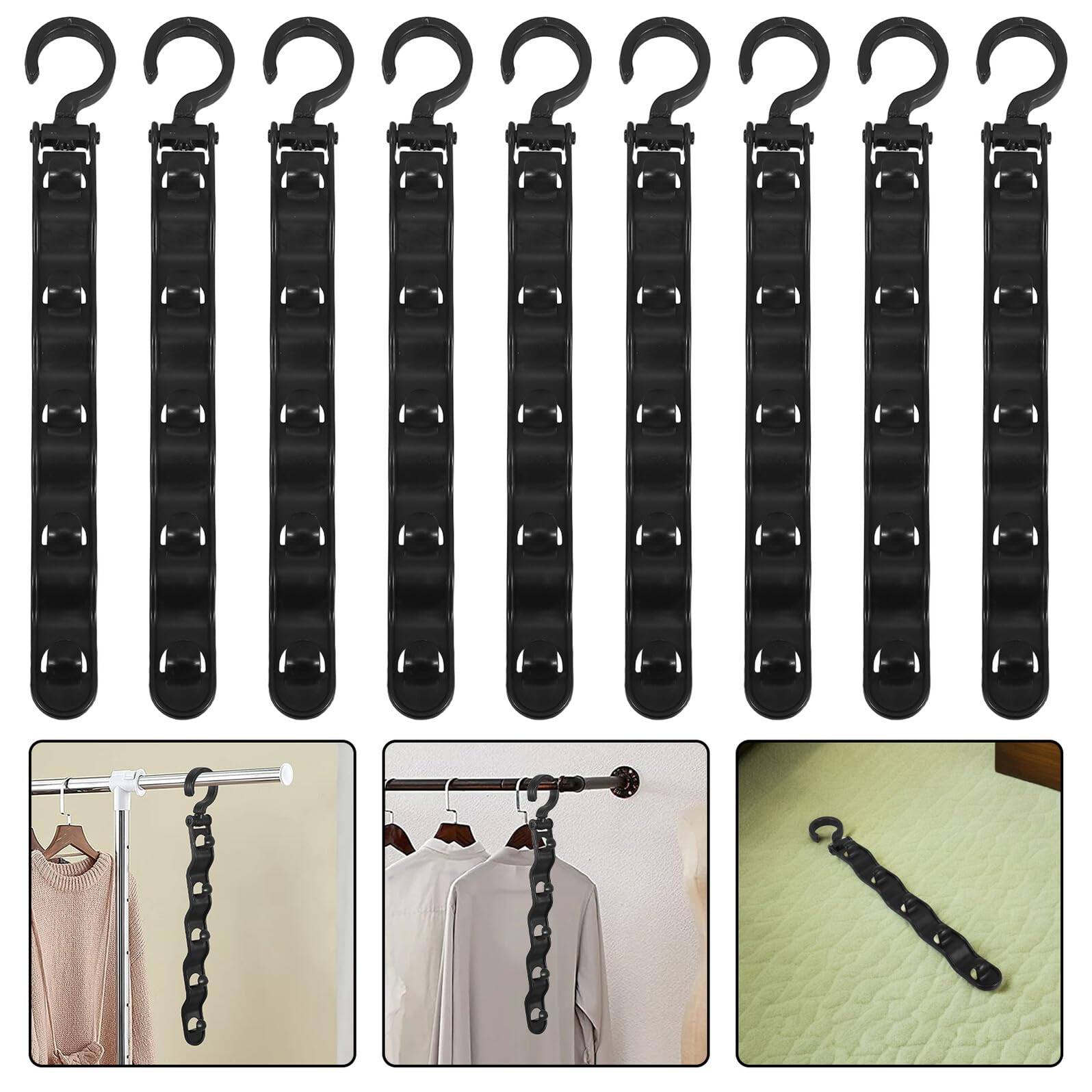 Gancio Multi-livello per Grucce, 20 Pezzi Nero, 5 Strati | Organizzatore Verticale, Layout Regolabile, Plastica, Camera da Letto e Armadi Dormitorio
