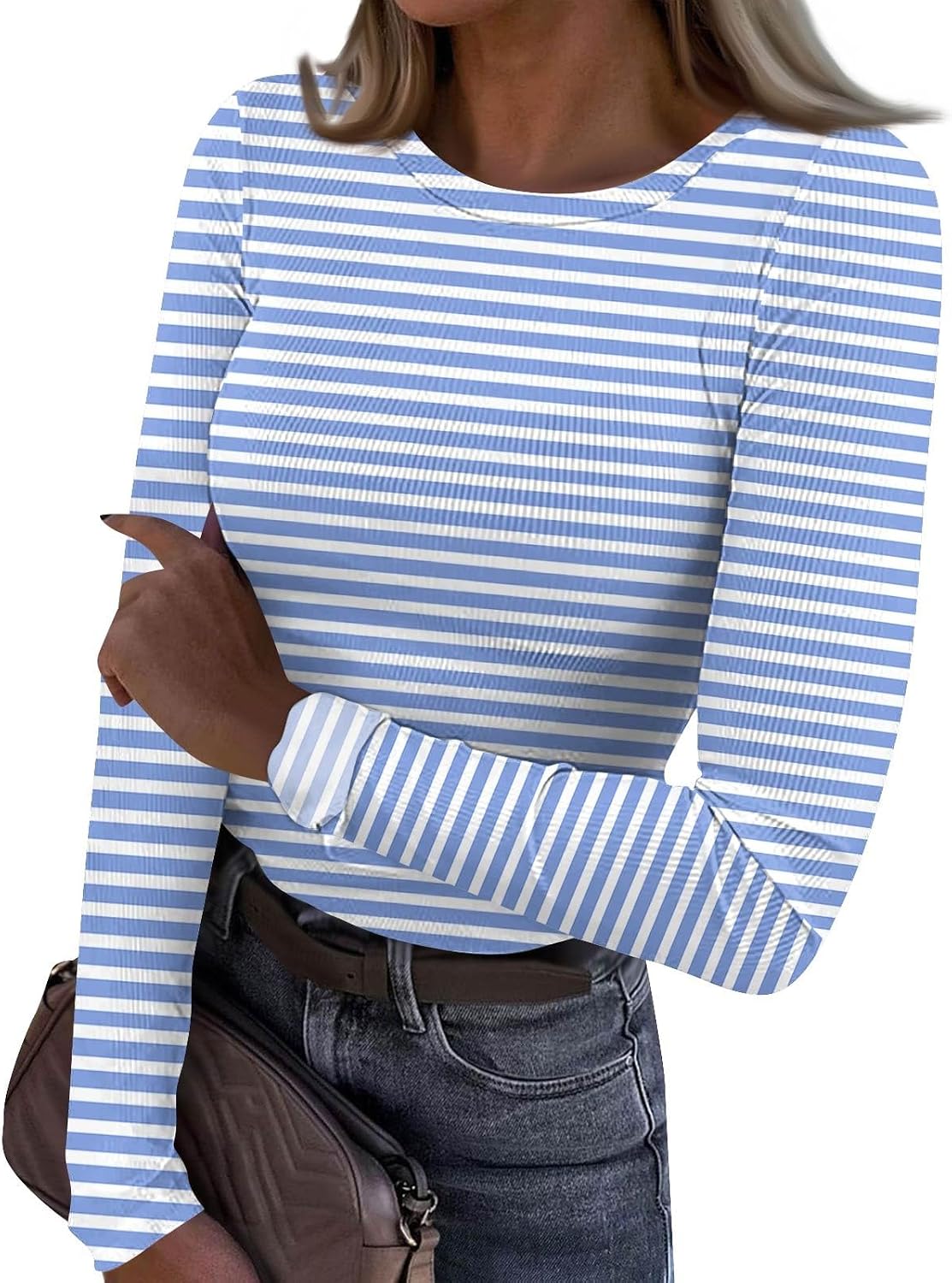 Men's Casual Shirts, Long Sleeve Crewneck Shirts Rib Knit Slim Fit Tops Spring Casual Basic Blouses, S-2XL