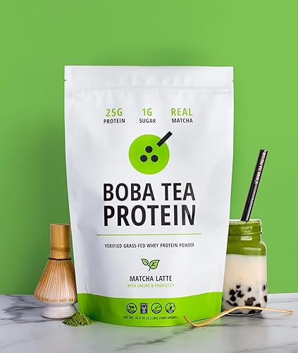 Miniatura 2 de Boba Tea Protein Matcha Latte  25g Grass-Fed Whey Protein Isolate Powder  Gluten-Free & Soy-Free Bubble Tea Protein Drink  Real Ingredients &