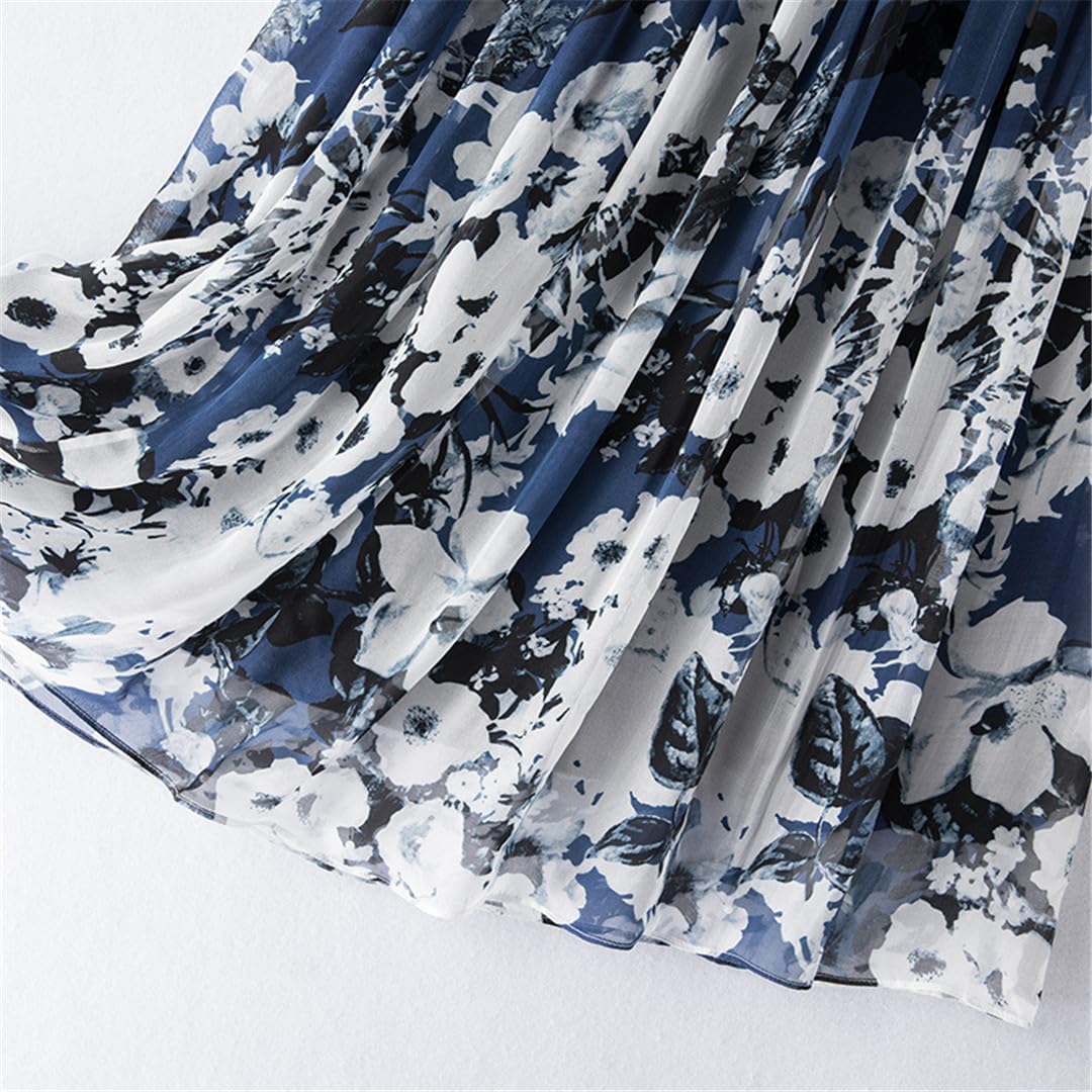 Lmtossey Gonna Di Seta Primavera Estate Gonna Blu Gonna Lunga Retro A Linea Per Le Donne