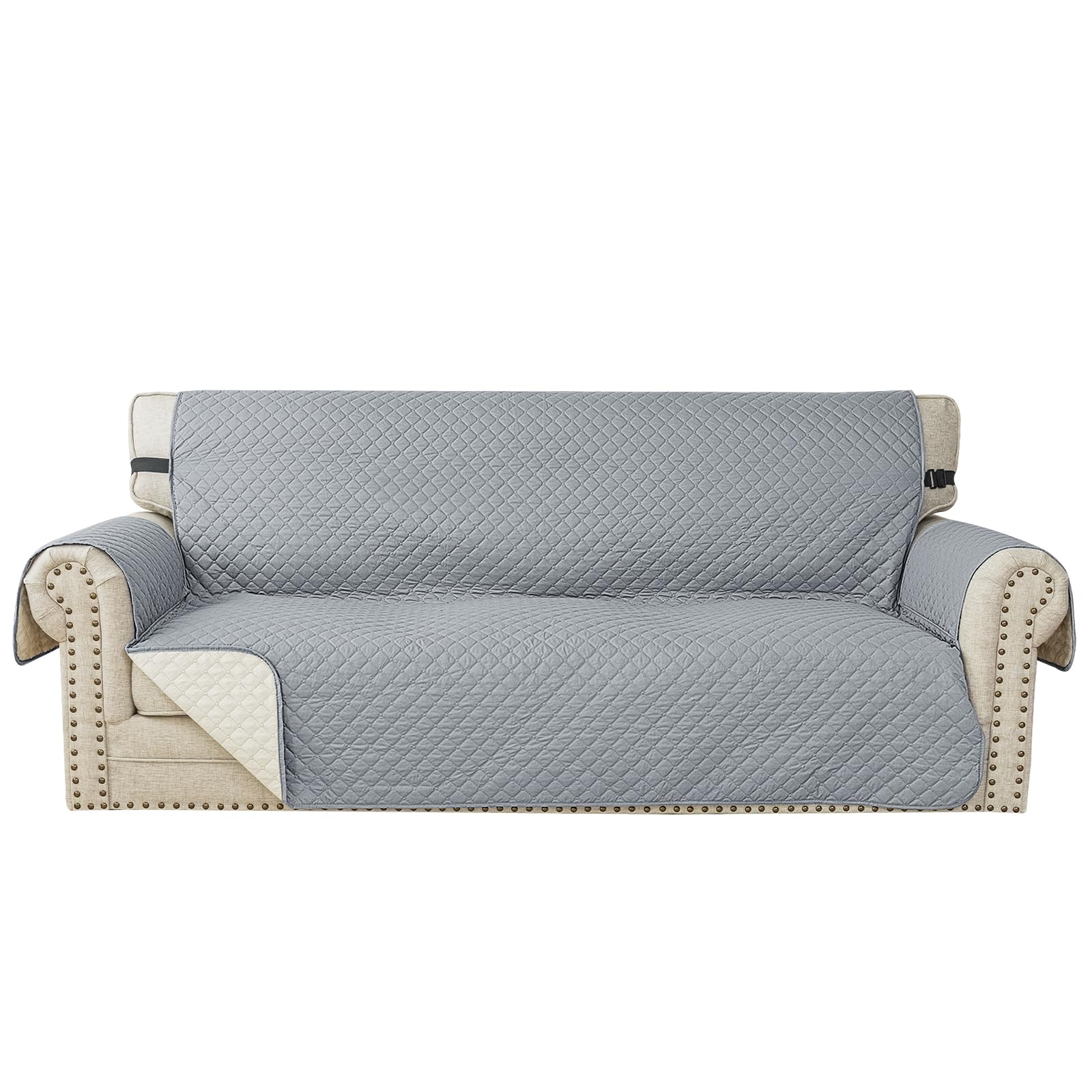 YSTELLAA 3 Seater Sofa Cover, Non-Slip, Light Grey | Removable Sofa Covers with Side Pockets, Anti Scratching Cats and Pet Dogs, Stain Resistant, Washable