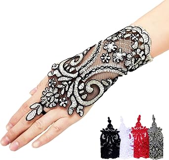 Lace Gloves, Opera Glove, Fingerless Glove for Women, Lady Short Lace Embroidered Fingerless Wrist Gloves Wedding