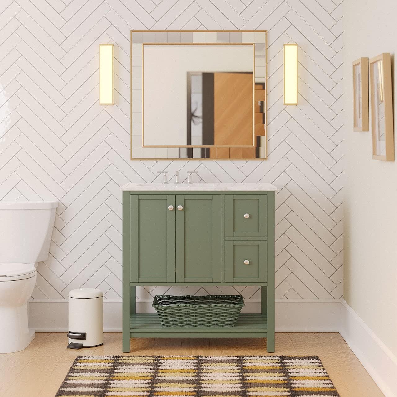 Kitchen Bath Collection 36-inch Bathroom Vanity: Engineered Carrara/Sage Green (Fully Assembled, Includes Sink, Furniture-Grade Construction, Soft-Close Hinges)