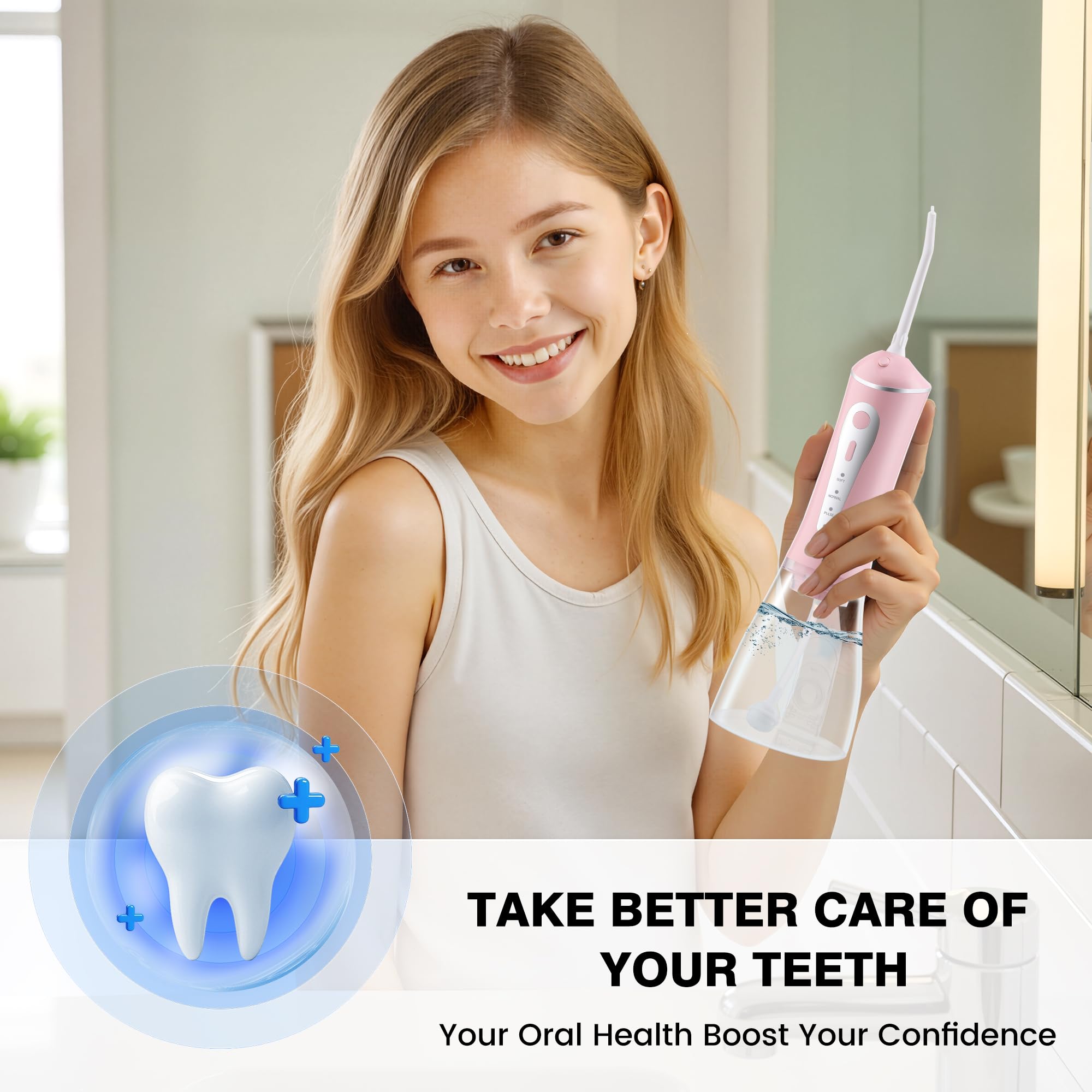 Irrigador bucal inalámbrico de 3 modos para una limpieza eficaz de los dientes, portátil e impermeable IPX7, elige tu color (negro, blanco, rosa)
