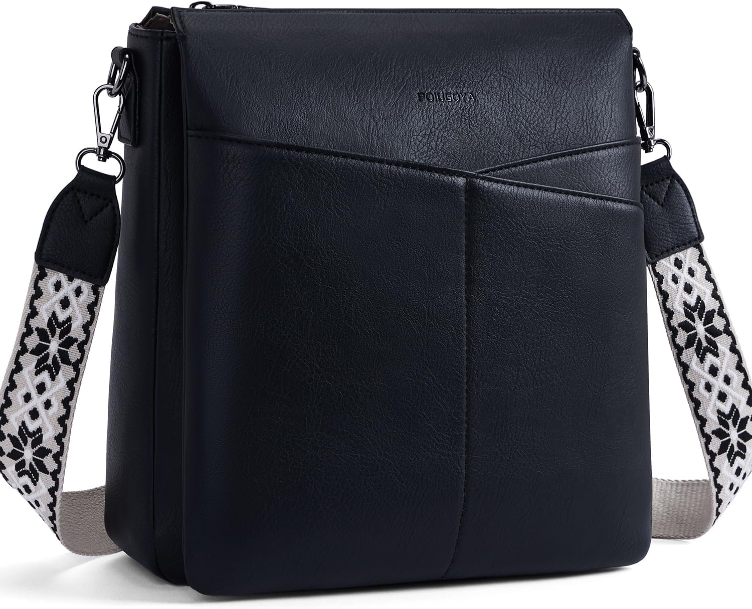 POIUGOYA Leather Crossbody Bags for Women,Medium Dual Main Pockets Crossbody Purse,Lightweight Shoulder Bag for Travel/Work