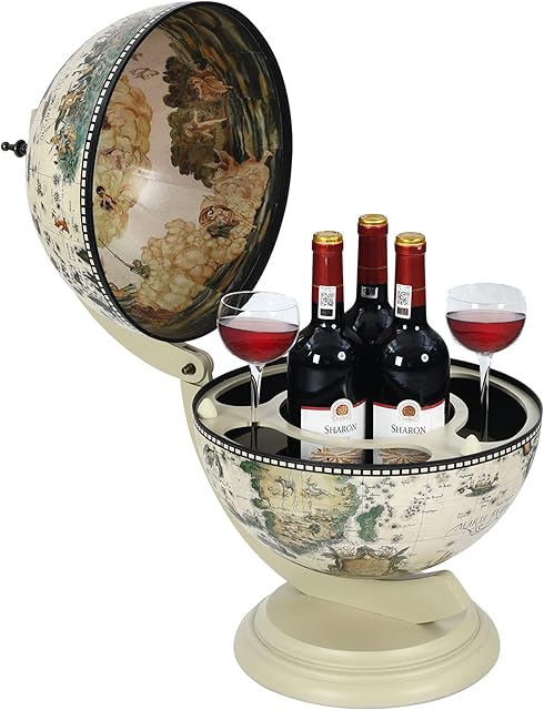 COSTWAY Tabletop Globe Bar Wine Stand, Drink Liquor Italian Beverage Bottle Champagne Holder, Wood Mini Bar Storage Cabinet Container with Stable Base(Beige)