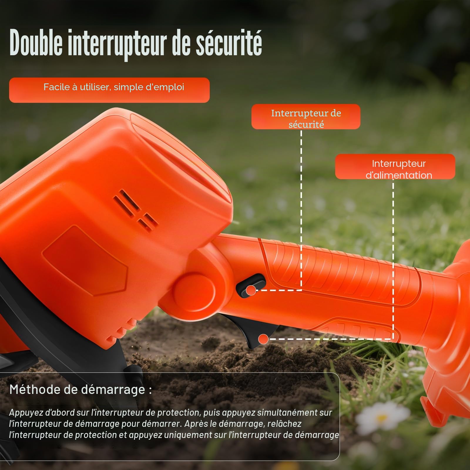 Cultivateur portable sans fil compatible avec batterie Makita 18 V (sans batterie), rotavateur de jardin de 550 W avec profondeur de traitement de 10 cm et largeur de traitement de 10 cm