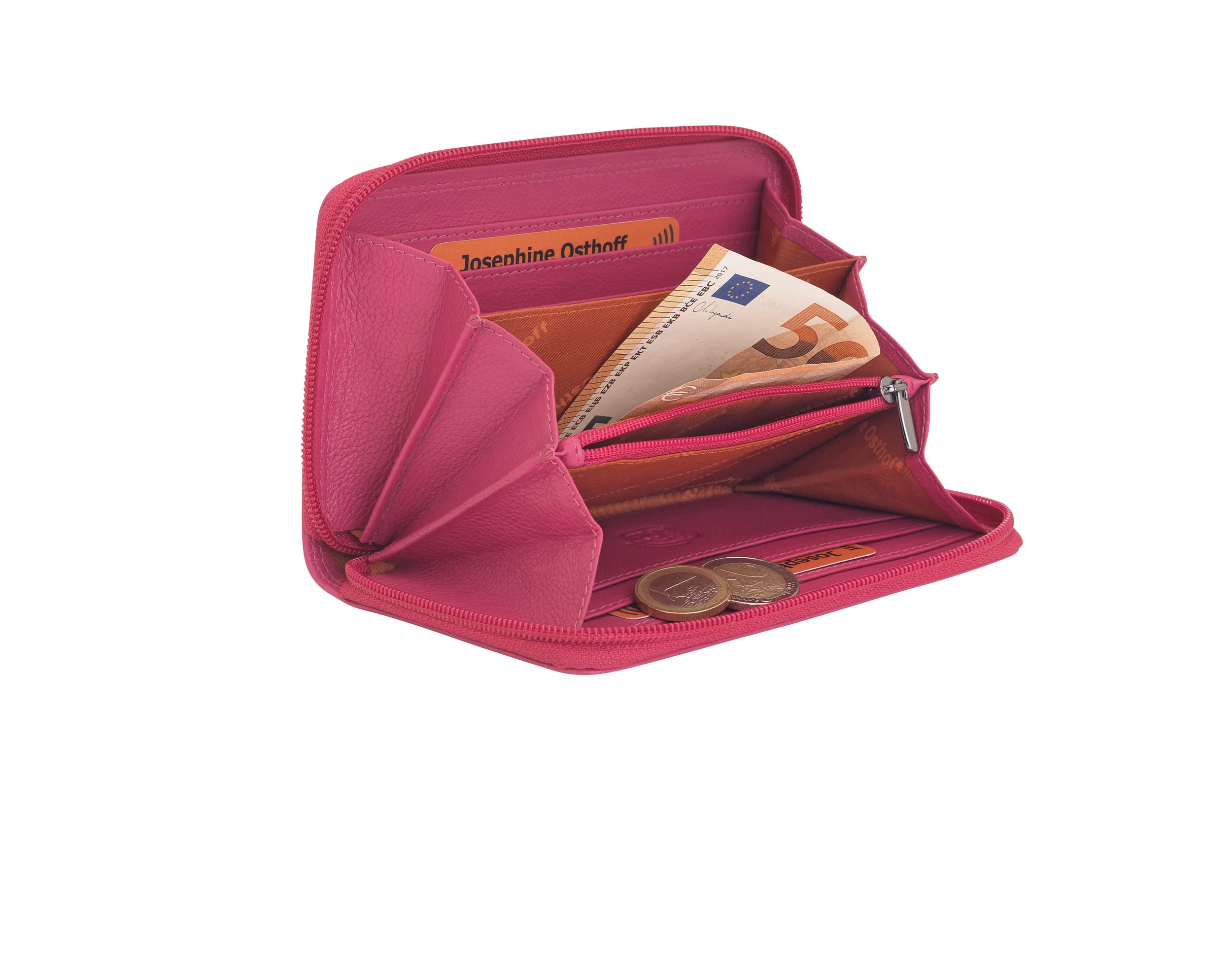Nürnberg portfel z prawdziwej skóry z ochroną RFID, Fuchsia, 15,5 x 9,5 x 2,5 cm, Portmonetka na monety