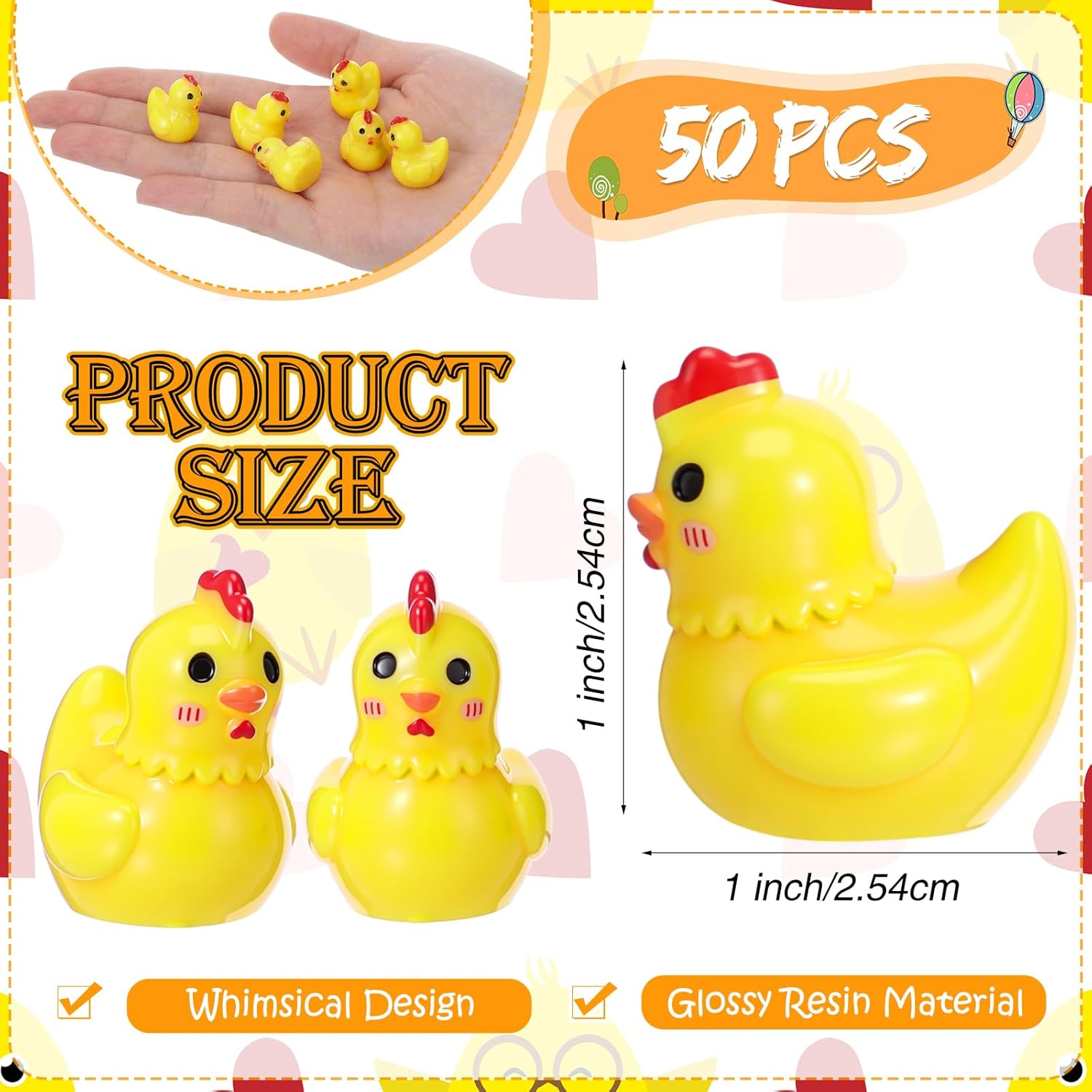Thyle 50 Pcs Easter Mini Resin Ducks Figures Bulk Tiny Miniature Resin Chicken Ducks Animals Figurines Easter Basket Stuffers for Holiday Party Favors Decorations Desk Craft DIY Fairy Garden