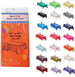 12-Pack Heavy Duty Orange Rectangle 54" X 108" Plastic Table Covers Tablecloth (Reusable) (Rectangle 54" X 108", Orange)