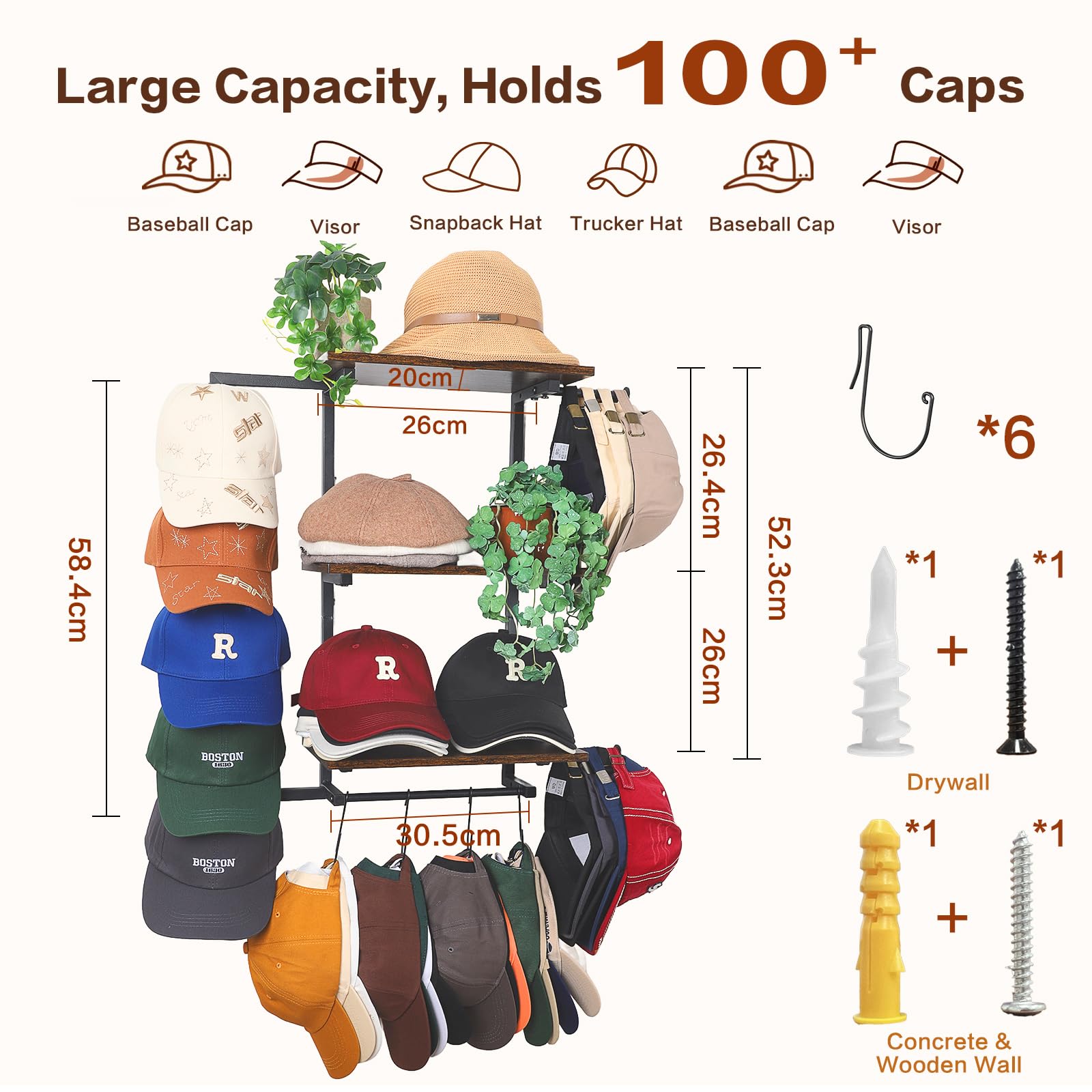 Organizador de Gorras para Dormitorio, Entrada y Armario