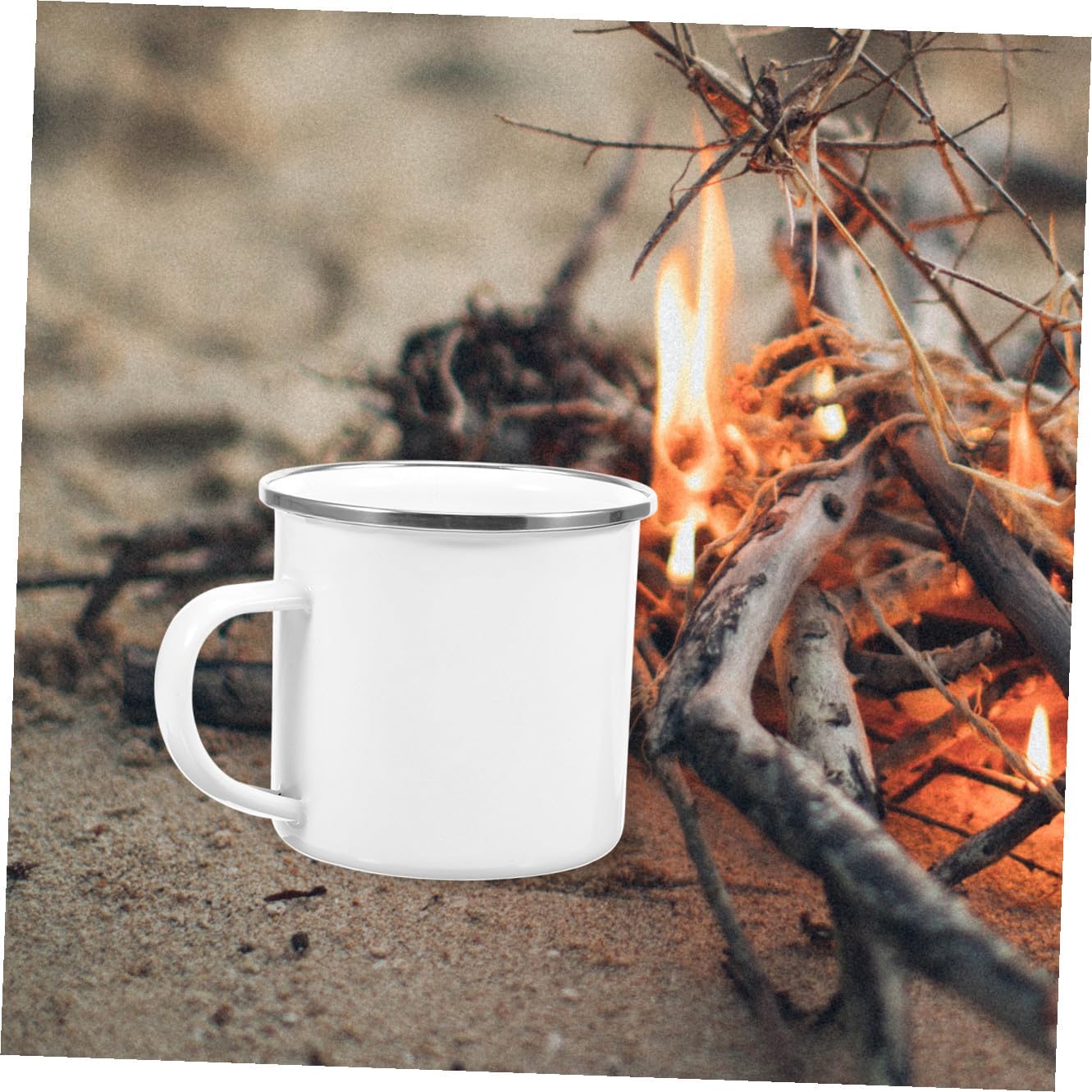 Enamel Camping Mug with Metallic Rim 350ml Lightweight Portable Campfire Coffee Cup for Outdoor Hiking and Travel