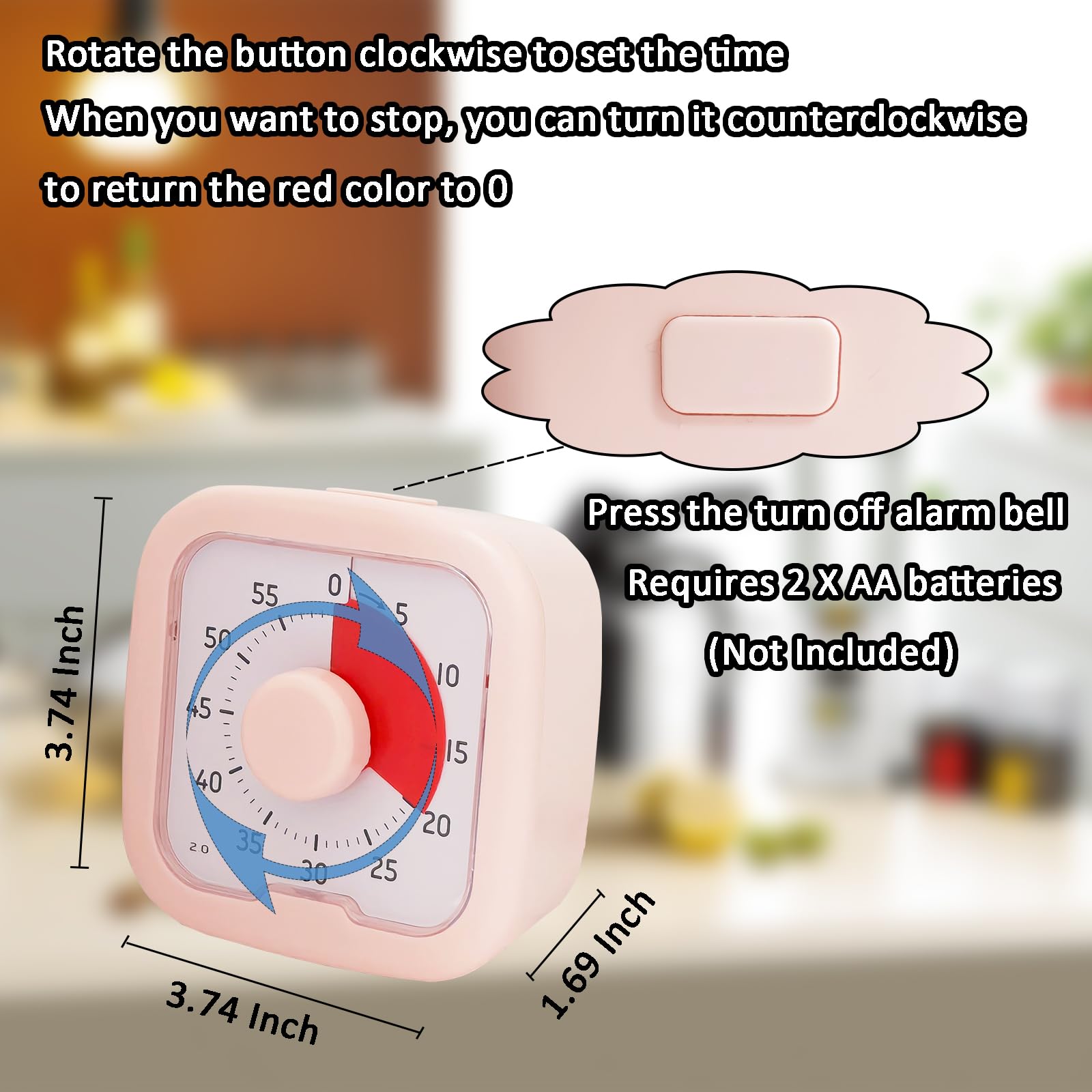 Visual Timer with Loud Alarm, Rotatable Digital Countdown Timer for Cooking Baking,Used in Various Scenarios Such as The Kitchen, Study, Exercise (Blue)