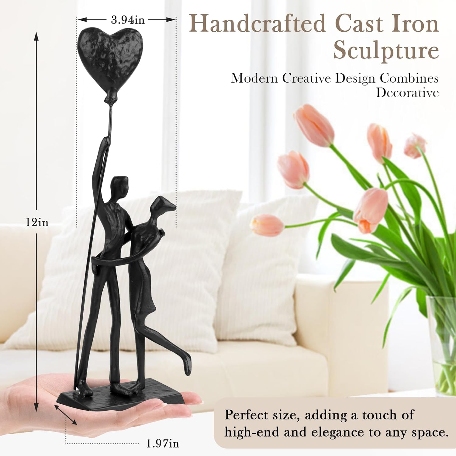 Wedding Gifts, Anniversary for Couple Her Him - Loving Couple Iron Sculpture, 12in Metal Statues for Home Decor, Wedding Anniversary Romantic Gifts for Women Men Birthday - Image 3