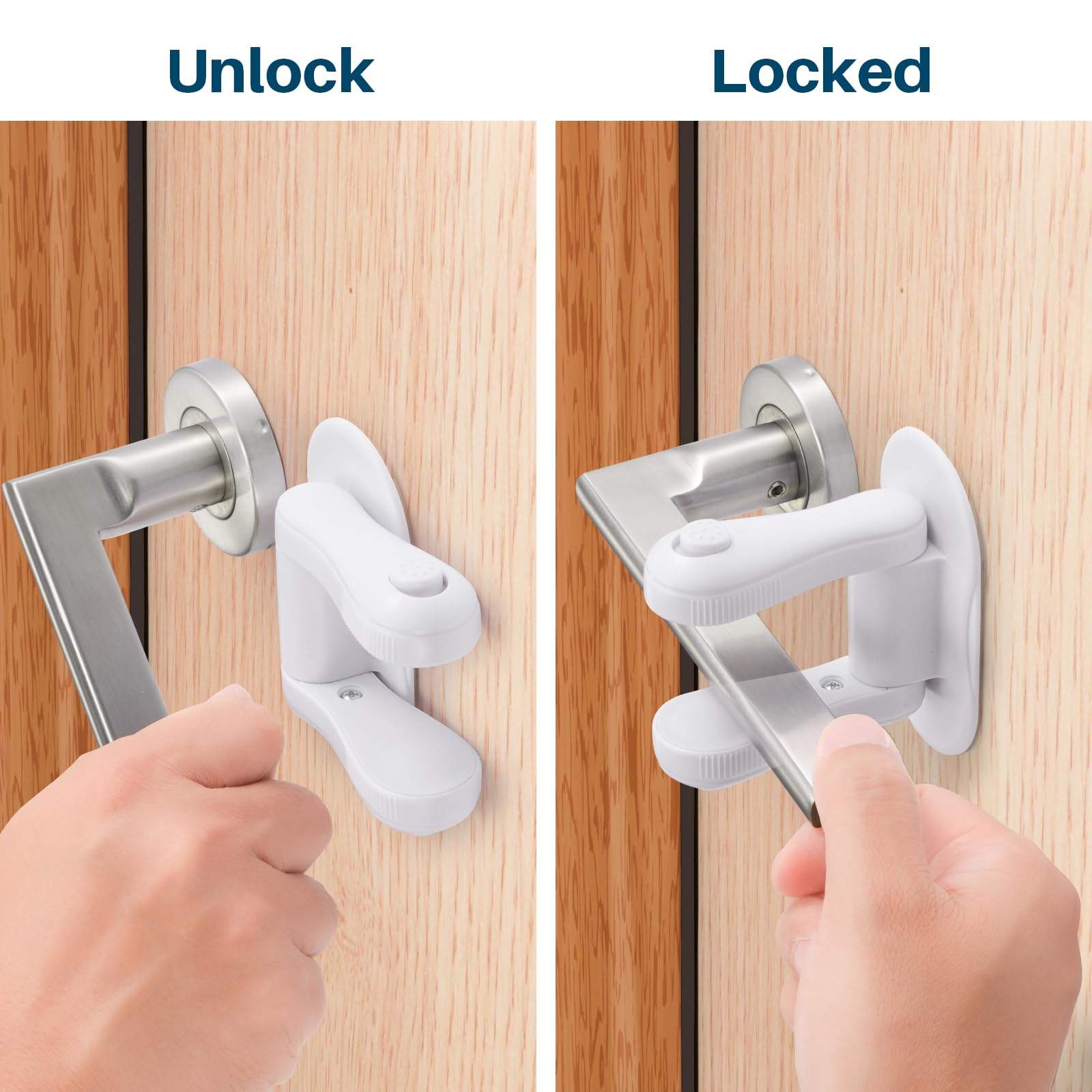Inaya Cerradura de palanca de puerta, cerradura de manija a prueba de niños, adhesivo 3M y fácil instalación para el hogar, cerraduras a prueba de bebés para seguridad de niños, compatible con puertas