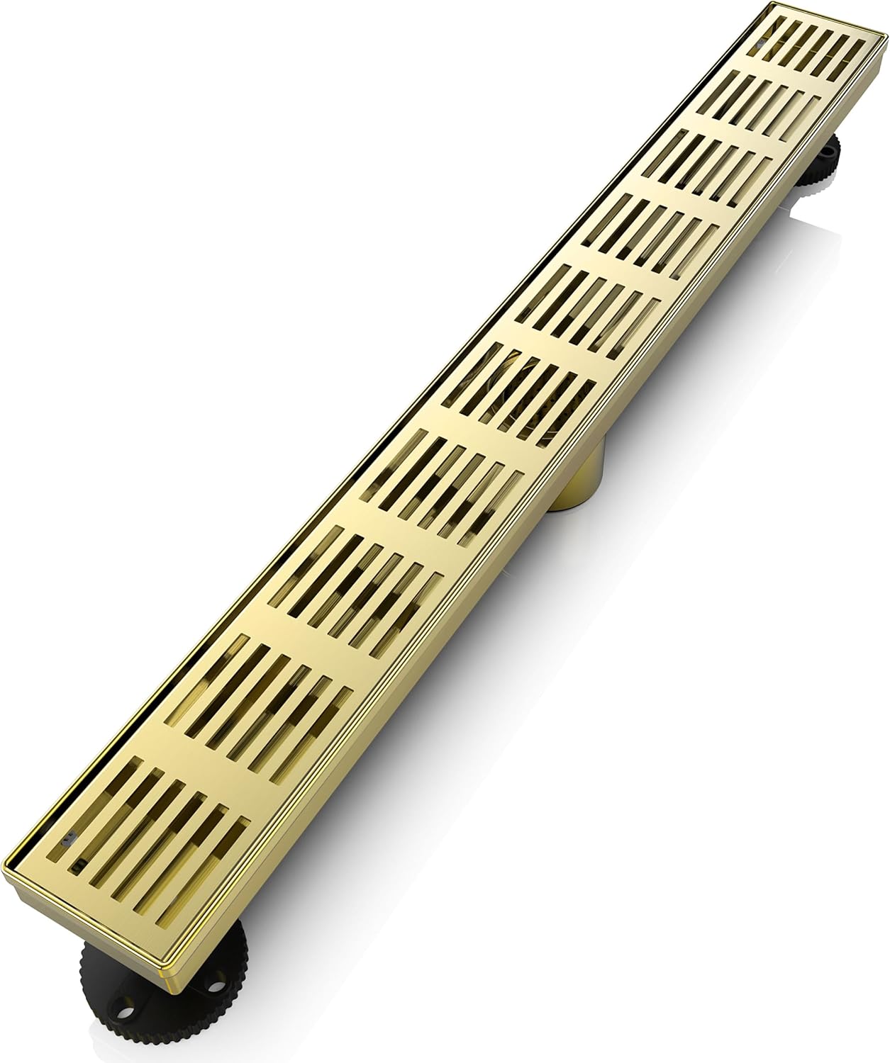 WEBANG 24 Inch Linear Shower Drain Rectangular Floor Drain with Accessories Fence Pattern Cover Grate Removable SUS304 Stainless Steel Watermark&CUPC Certified Brushed Gold