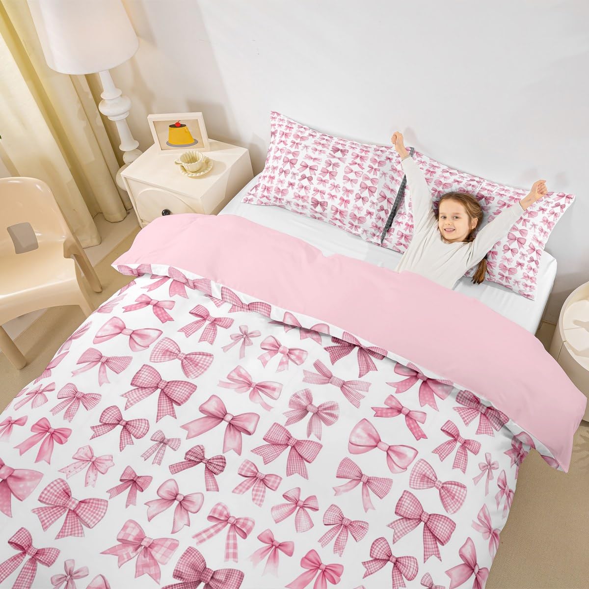 Homewish Urocza różowa kokarda super king poszewka na kołdrę wstążka kokarda węzeł zestaw pościeli dla dzieci dziewcząt nastolatków kobiet kawaii księżniczka kokardka poszewka na kołdrę dziewczęce