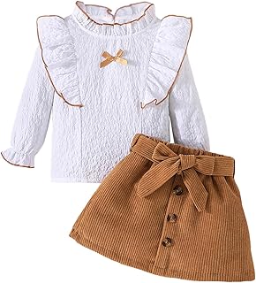 LUVCES Conjuntos de Ropa para Niñas Pequeñas, Camisa de Manga Larga con Volantes y Minifalda con Lazo 2 Piezas Otoño e Inv...