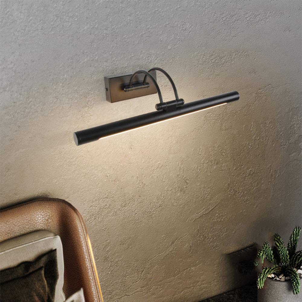 LED Spiegellampe Badezimmer 8W Moderne Spiegellampe Wasserdichte Acryl Drehbares Schwarz Schminktisch Lampe Vintage für Badleuchte Bad Spiegelleuchte Wandbild Leselicht Warmweiß L49.5cm
