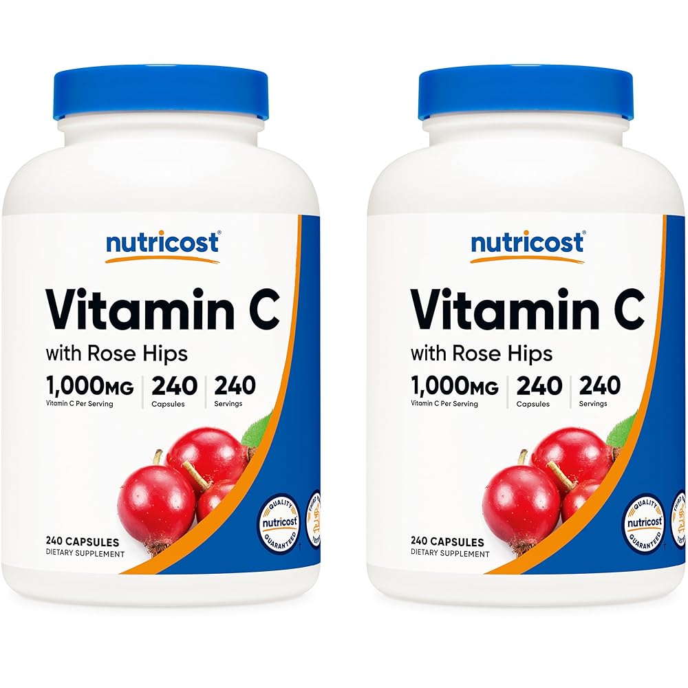 Nutricost Vitamin C with Rose HIPS 1025mg, 240 Capsules (2 Bottles) - Premium Non-GMO, Gluten Free Vitamin C Supplement