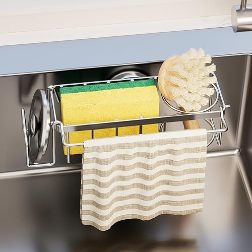 Miniatura 13 de TAILI Soporte para esponjas de fregadero de cocina con ventosa fuerte, organizador de fregadero de aluminio a prueba de óxido para esponjas, soporte