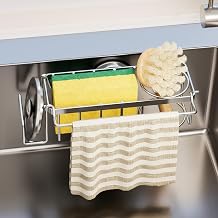 TAILI 4-in-1 Sink Sponge Holder for Kitchen with Strong Suction Cup-Silver